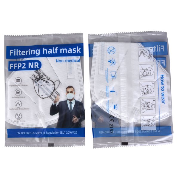 FFP2 Face Mask, weiß mit 4-stellige CE Nummer auf der Maske. VE 10, Hygienisch Einzel