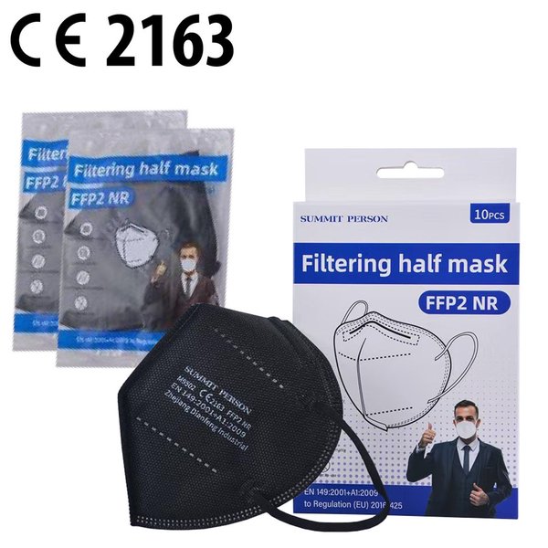 FFP2 Face Mask Maske, Farbe schwarz CE und Zertifikat, VE 10, Einzelverpackt im Polybeutel