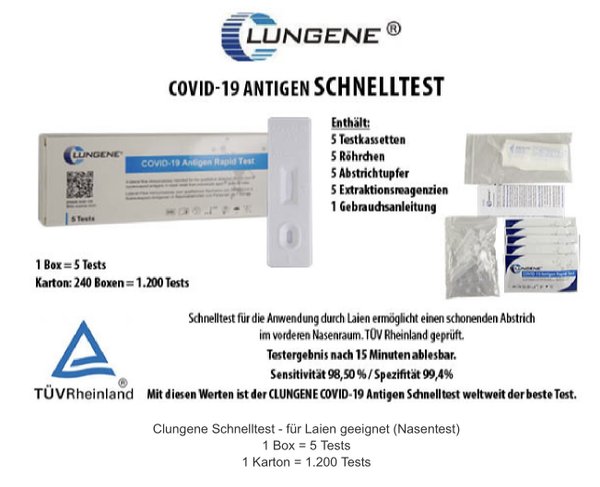 Covid19-Antigen-Laien-Nasentest, Clungene 5er Box