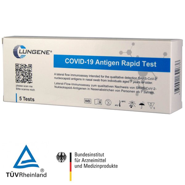 Covid19-Antigen-Laien-Nasentest, Clungene 5er Box Corona Test