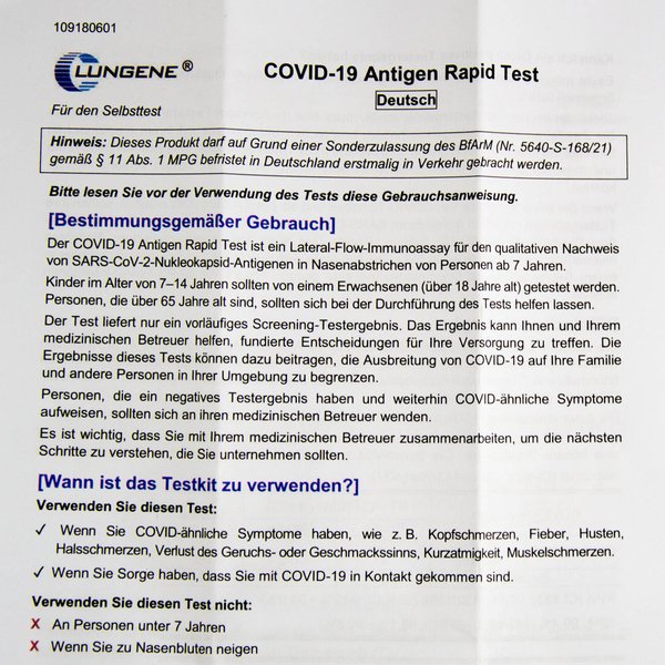 Covid19-Antigen-Laien-Nasentest, Clungene 5er Box Corona Test