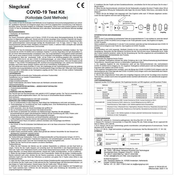 Covid19-Antigen-Schnelltest, Singclean 20er Box Corona Schnelltest,