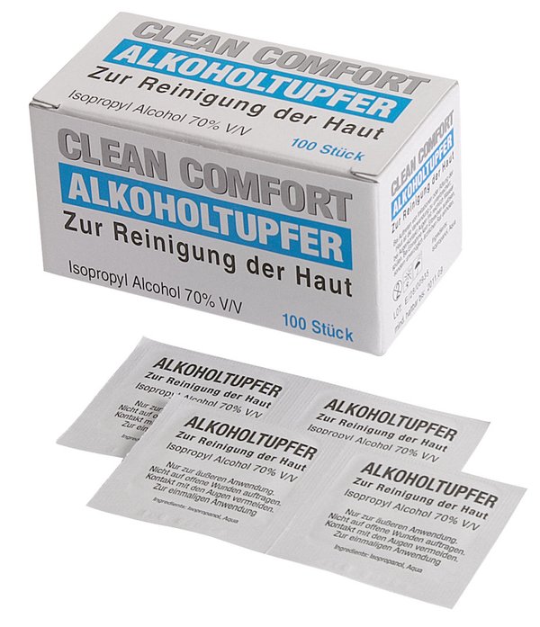 Clean-Comfort Alkoholtupfer, Box mit 100 Stück