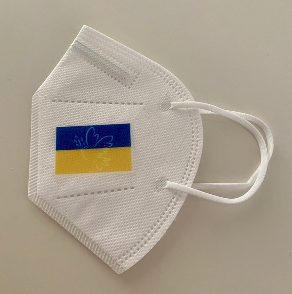 FFP2 Maske mit Motiv Flagge Ukraine und Friedenstaube, VE mit 3 Stück